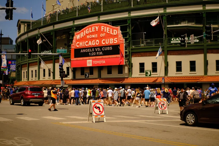 Wrigley Field from the SW corner of Clark and Addison