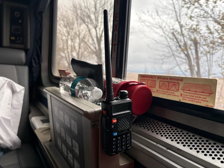My radio clipped to the table in an Amtrak roomette
