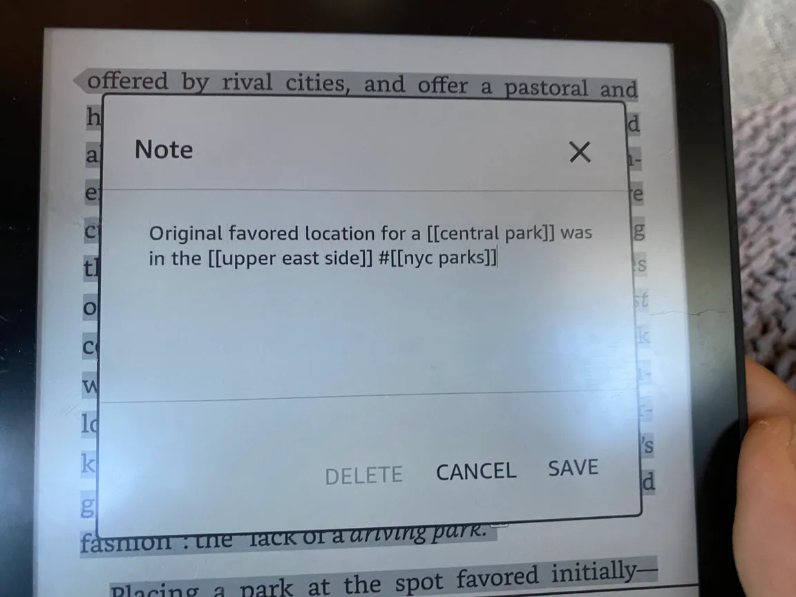 Kindle note taking modal