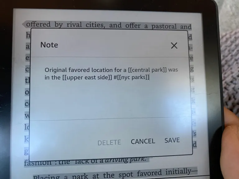 Typing Logseq linked notes on my Kindle