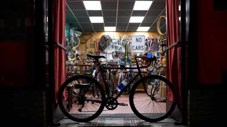 Backlit bike shot at the shop