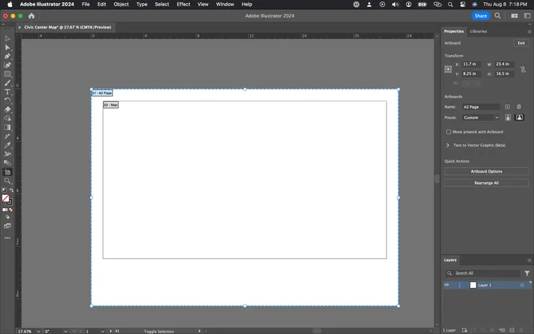 Adobe Illustrator screenshot with A2 size artboard.