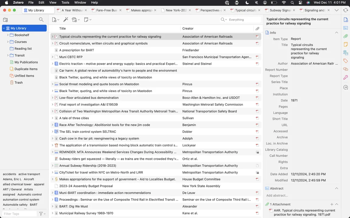 Screenshot of my Zotero library